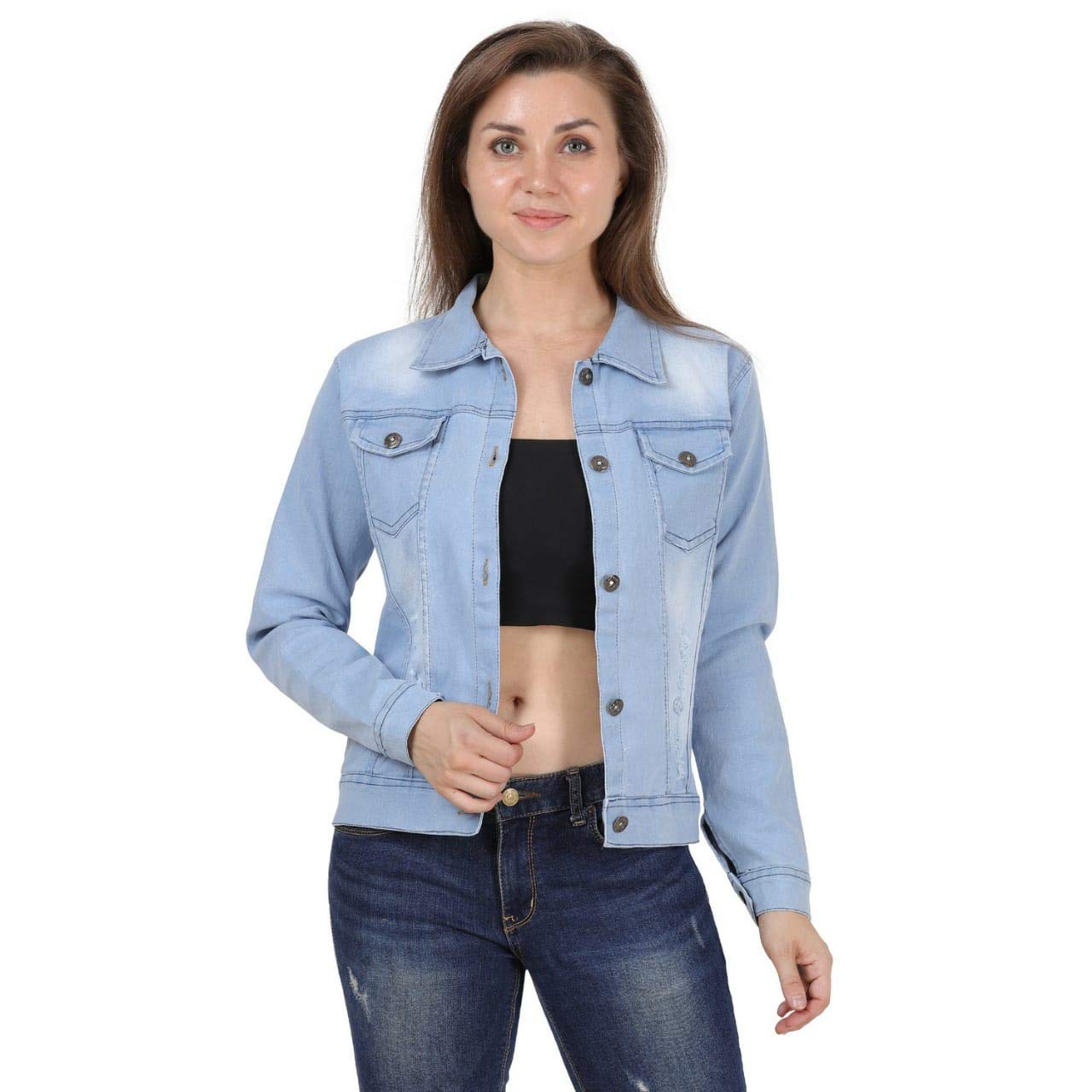 Buy JAKMY FASHION Full Sleeve Solid Women Denim Jacket (l, light blue