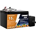 Lampword Lithium Battery 12V 15Ah LiFePO4 Battery 4000+ Deep Cycle Rechargeable Batteries With Charger for Trolling Motor/Golf Cart/Solar and Wind Power,UPS/RV Battery,Lighting,Fish Finder