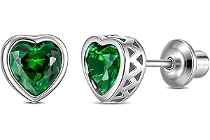 DEBBIE'S ROOM JEWELRY Heart Birthstone Earrings with Screw Backs | Hypoallergenic Sterling Silver Studs for Girls, Babies, Kids & Teens | Safe Jewelry Gift for Birthdays & Holidays