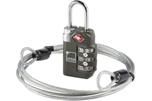LEWIS N. CLARK TSA-Accepted Luggage Locks with TravelSentry: 3-Dial Combination Lock + 48" Coated Steel Cable, the Smartest Safety Lock on the Market - Grey