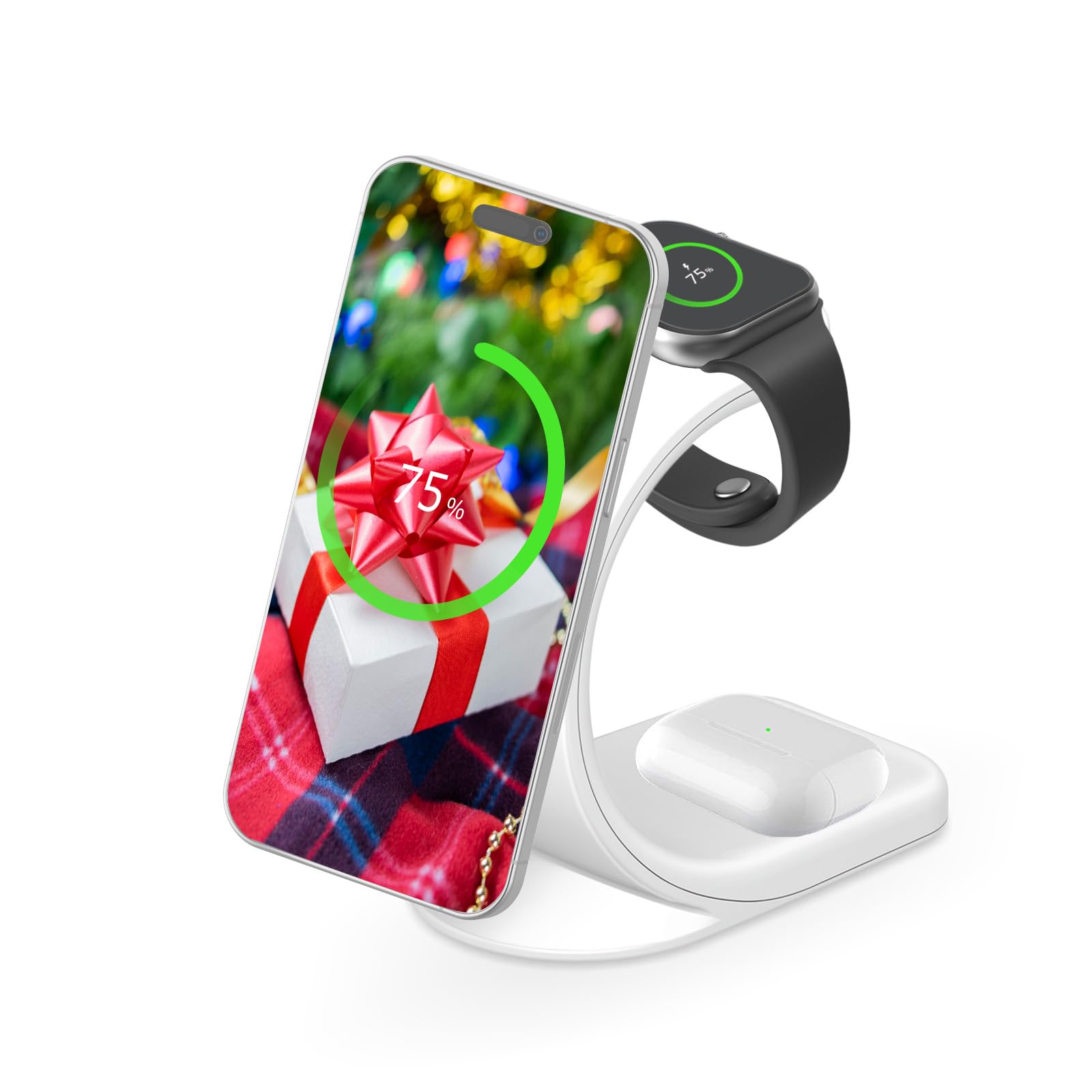 MMOBIEL Wireless Charging Station Compatible with iPhone, Apple Watch and AirPods – 3-in-1 Wireless Charger Stand 18W – Magnetic Fast Charging Dock Compatible with Qi Magsafe – White