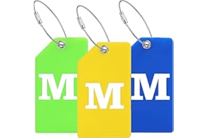 Anteecana Silicone Luggage Tag Initial-Baggage Handbag Travel Suitcase Tags with Name ID Card Quickly to Spot (Letter M, 3 Packs(Yellow+Green+Blue)