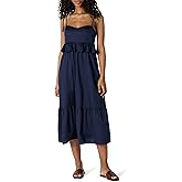 Amazon Essentials Women's Fit and Flare Cotton Sateen Empire Waist Midi Ruffle Dress