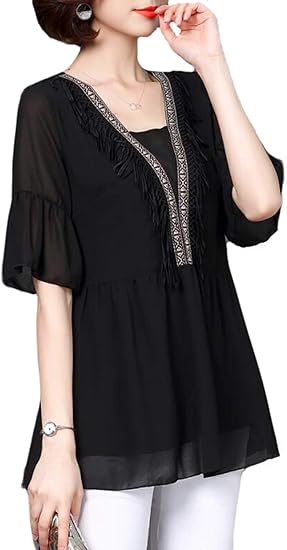 Amazon Piite レディース 夏服 ブラウス ロング丈 カジュアルシャツ シフォン 体型カバー 着痩せ オフィス シャツ ブラウス トップス シャツワンピース フレア 大人 キレイめ シャツ ブラウス 通販