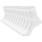HAVE A TREE 3-6 Pack Women's Slouchy Crew Socks - White Cushioned Scrunch Boot Socks Size 5-11
