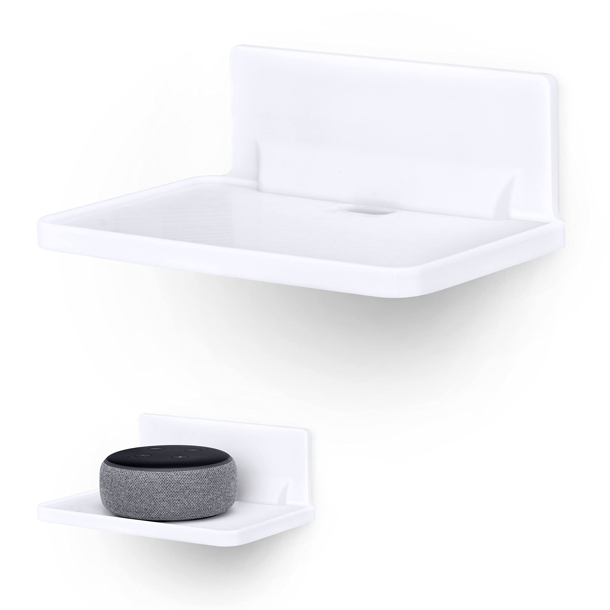 Photo 1 of BRAINWAVZ 6.7" Adhesive Floating Wall Shelf for Small Speakers, Deco, Plants, Baby Monitors, Toys, Bathroom, Kitchen & More, Easy to Install, No Screws & Mess, 6.7” x 4.1 (SHELF200-White)