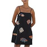 Women Boho Floral Mini Cami Dress Spaghetti Strap Backless Flowy Sling Dress Cute Graphic Summer Holiday Sundress