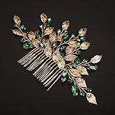 Rumtock Green Crystal Gold Leaf Hair Comb for Women Girls Wedding Bridal Hair Accessories