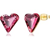 Fashion Austrian Crystal Heart Stud Earrings for Women 14K Gold Plated Hypoallergenic Formal Jewelry Gift