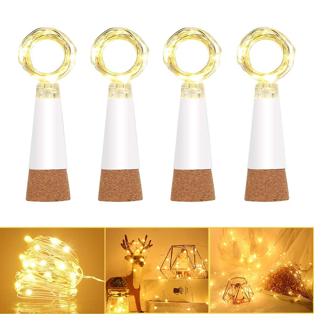 Dumcuw Cork Bottle Lights, USB Rechargeable Fairy Lights for Wine Bottles, Waterproof Copper Wire String Light 59 Inch 15 LED for DIY Party Wedding Christmas Decor(Warm White, 4 Pack) — image 1