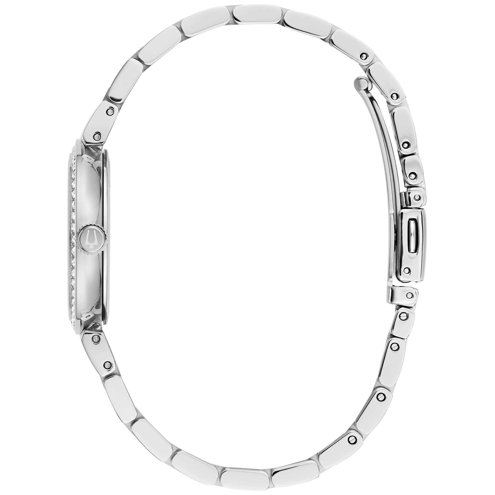 Bulova Ladies' Classic Crystal Stainless Steel 3-Hand Quartz Watch, White Mother-of-Pearl Dial