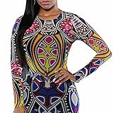 Women Jumpsuits Tribal Tattoo Printed Dumpsuit Sexy Bodysuit Playsuit, Color, XX-Large