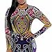 Women Jumpsuits Tribal Tattoo Printed Dumpsuit Sexy Bodysuit Playsuit, Color, XX-Large