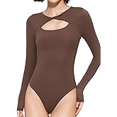 PUMIEY Women's Knot Front Long Sleeve Bodysuit Crew Neck Body Suits Sexy Tops Smoke Cloud Pro Collection