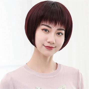 Amazon Co Jp 女性のかつら かつらの女性の短い髪型 短いストレートの髪 本物の髪 手織りのフード ボボヘッドウィッグ デイリーパーティー用 スポーツ アウトドア