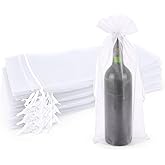White Organza Bags, 30 Pcs Organza Wine Gift Bag, 14 x 6.4 IN Mesh Goodie Drawstring Wrap Bag for Wine Bottle Jewelry Candy Valentine’s Day Festival Birthday Wedding Bridal Shower Party Favor Supplie