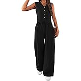LovelyWholesale Vest Suit Women 2 Piece Outfits Summer Button Down Tank Tops and Wide Leg Pants Sets