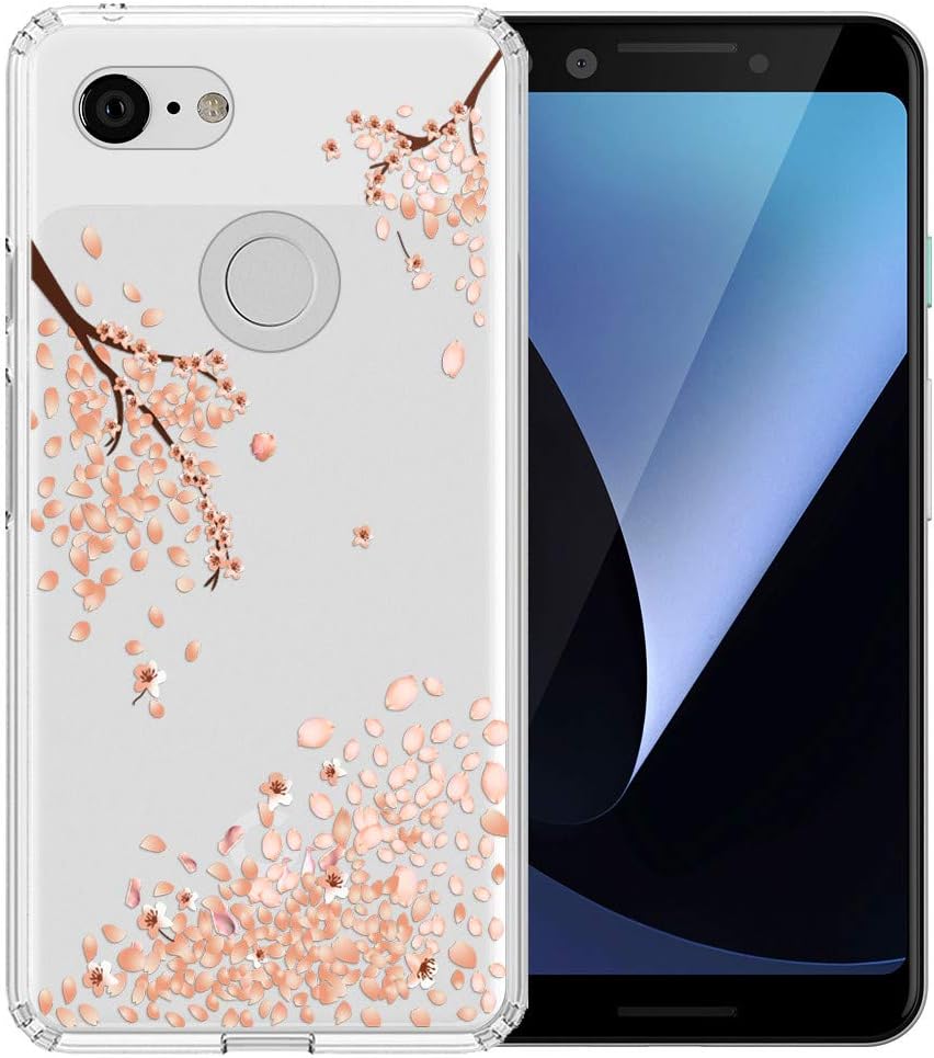 Topnow Google Pixel 3 Case, [Anti-Scratch PC + Shockproof Anti-Drop Soft TPU] Advanced Printing Pattern Phone Cases Glossy Drawing Design Cover for Google Pixel 3 - Falling Plum