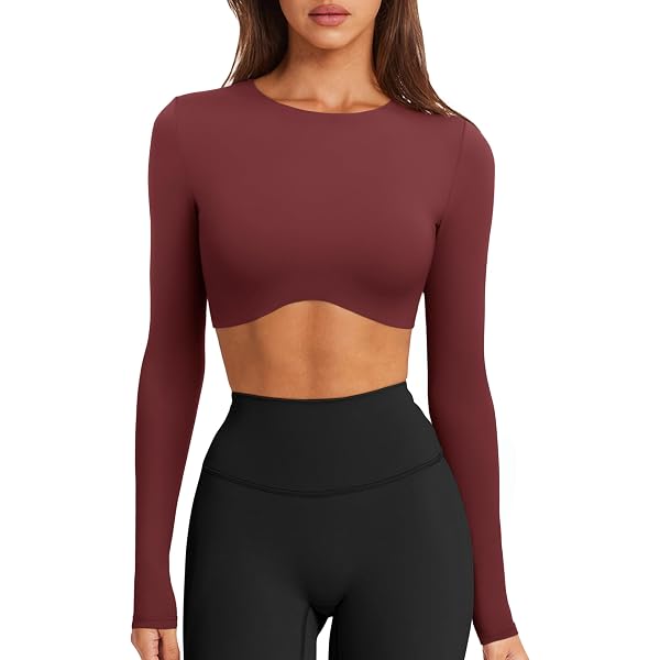 LASLULU Womens Black Off Shoulder Long Sleeve Crop Tops Workout