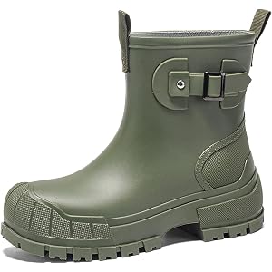 MXHBGNSIE Women'S Pvc Waterproof Mid Calf Rain Boots Pull On Platform Rubber Wide Width Garden Short Rain Booties With Buckle