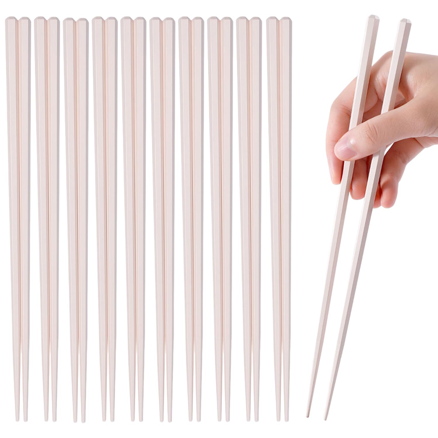10 Pairs Fiberglass Chopsticks-Reusable Chopsticks Dishwasher Safe, 9.63" Non-Slip Family/Hotel/Restaurant Japanese Chopsticks, White