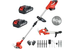 LOFINKU Cordless Weed Wacker, Electric Weed Eater, Grass Trimmer Cordless, 2 Batteries, Weed Erimmer,GCJ-Hong
