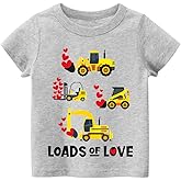 Tkria Boys Girls Valentine Shirts Short Sleeve Monster Truck Excavator Flamingos XOXO Love Heart Tops for Kids 2-10T
