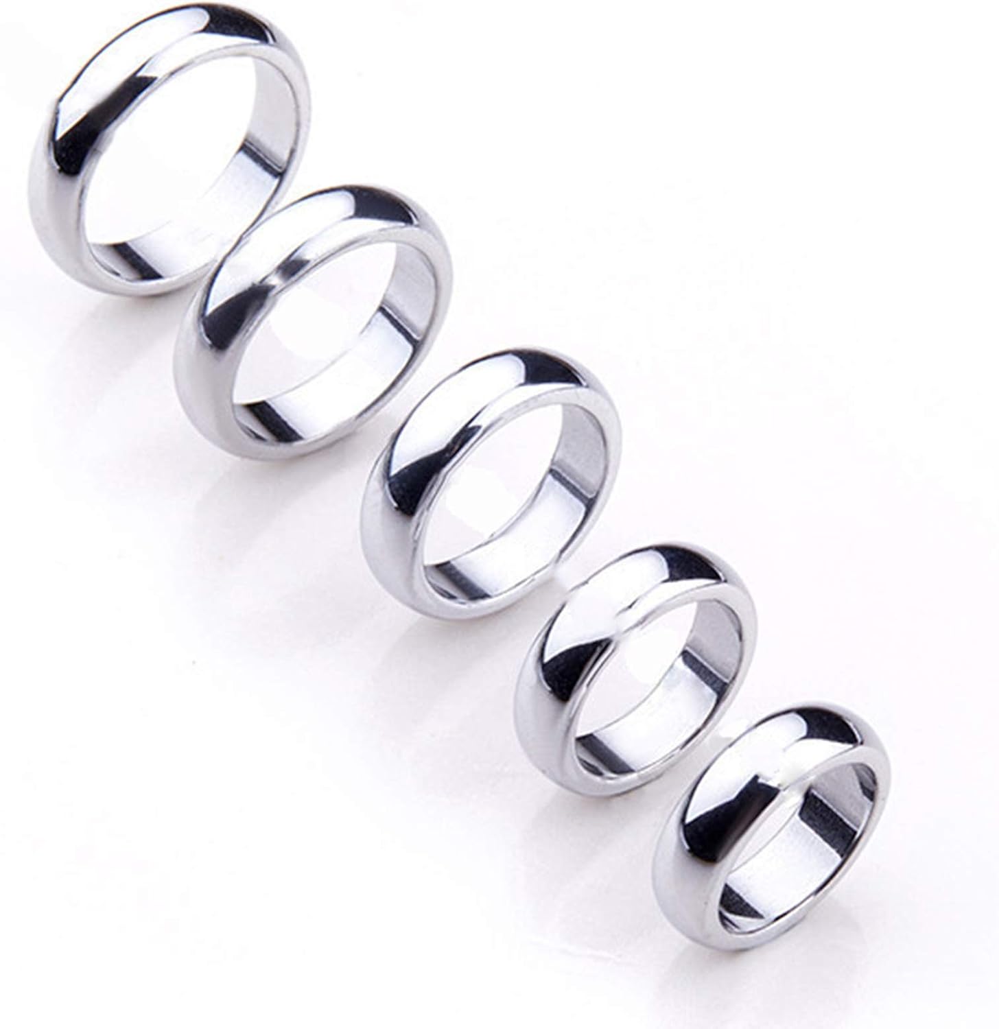 HOBEN 5 Pcs Hematite Rings Silver,Hematite Magnets Rings That Absorb Negative Energy for Women and Man (Size 8-12): Health & Personal Care