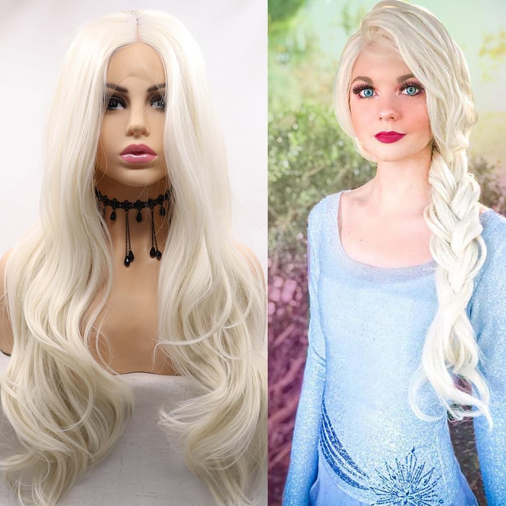 Xiweiya White Blonde Wigs Long Platinum Blonde Body Wave Synthetic Lace Front Wig Pre Plucked Heat Resistant Fiber Wig 180% Density Hair 13x3 Lace Wigs for Women Halloween Wig 24inch โ image 1