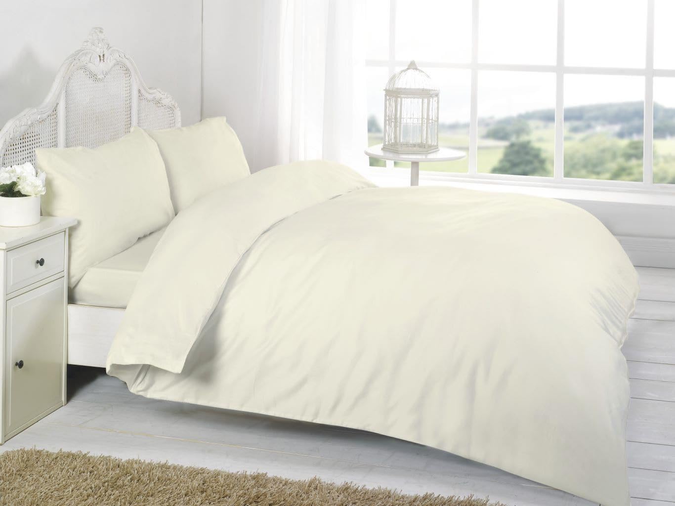 Kampala Hill 100% Egyptian Cotton Duvet Cover Set 200 Thread Count Cream Super King Bedding