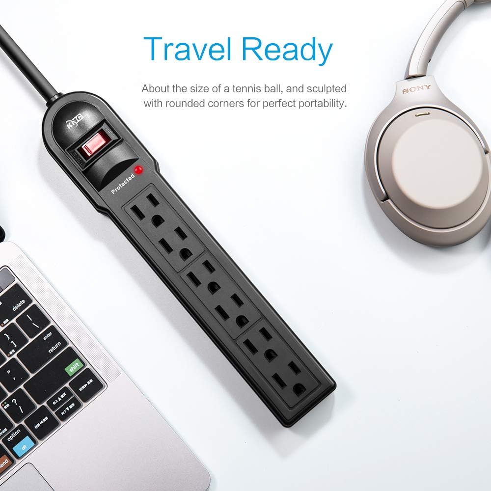 KMC 6-Outlet Surge Protector Power Strip 2-Pack, 900 Joule, 4-Foot Cord, Overload Protection, Black: Electronics