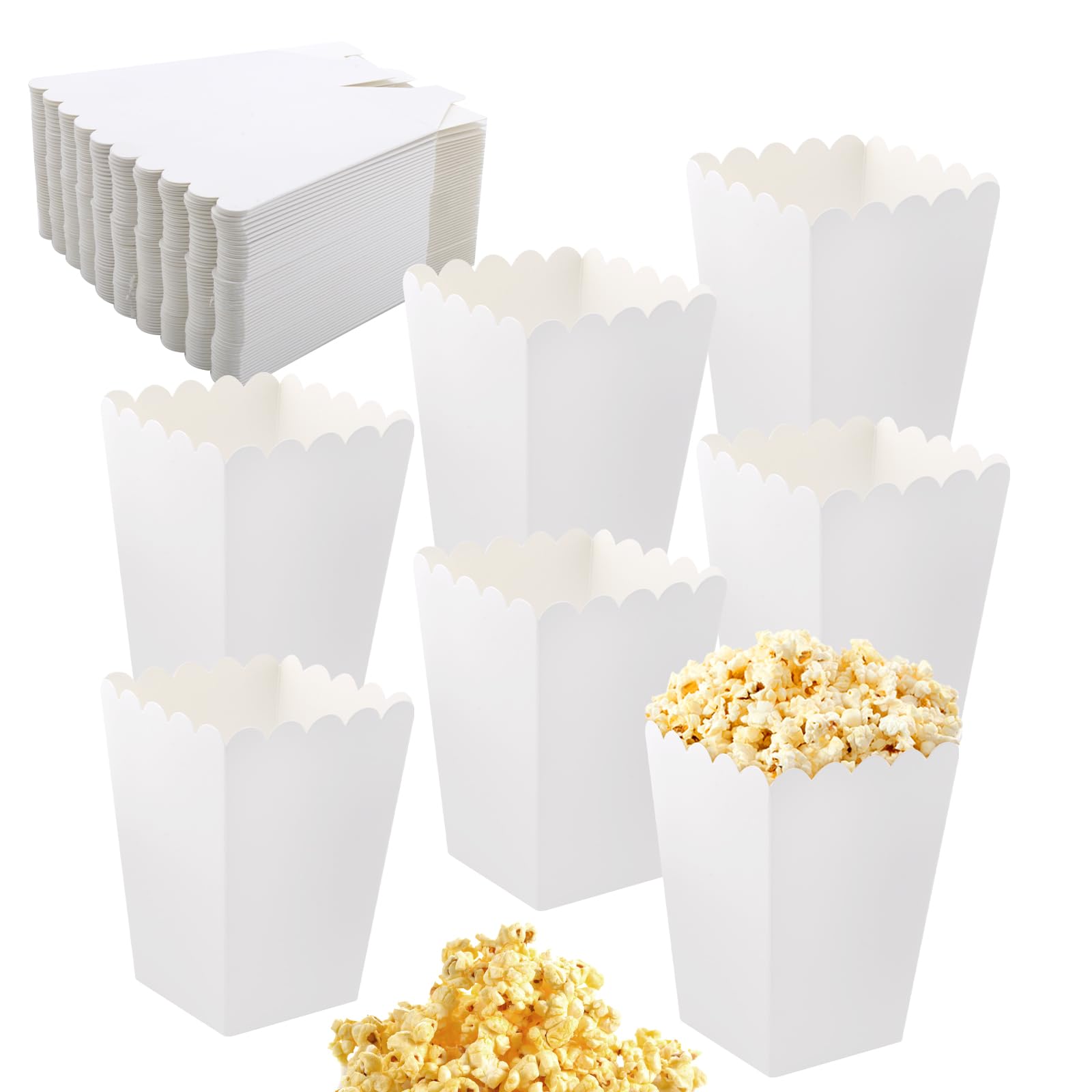 HENGBIRD 50 White Popcorn Bowls, Dessert Snack Bowls, Party Table Boxes, Popcorn Containers, Paper Popcorn Bags for Parties, Picnics, Movie Parties