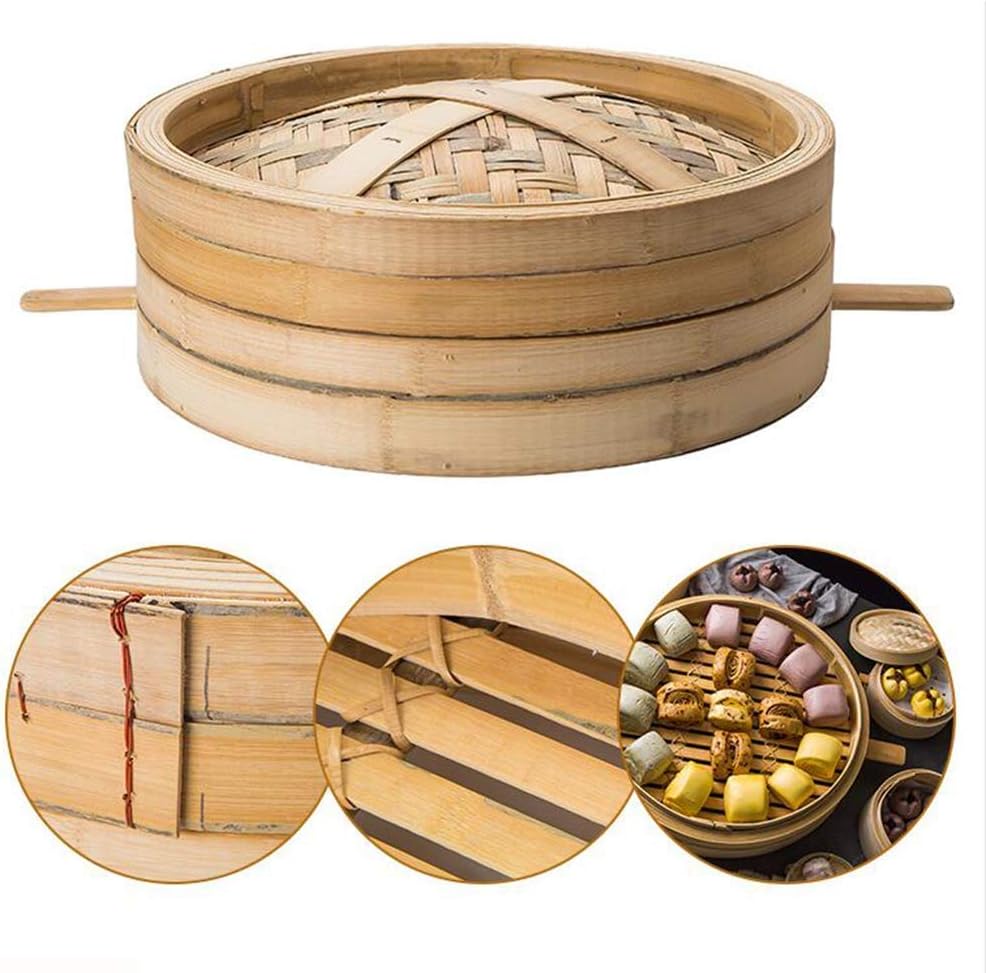 LGR Large Bamboo Steamer Set,Handmade Kitchen Wooden