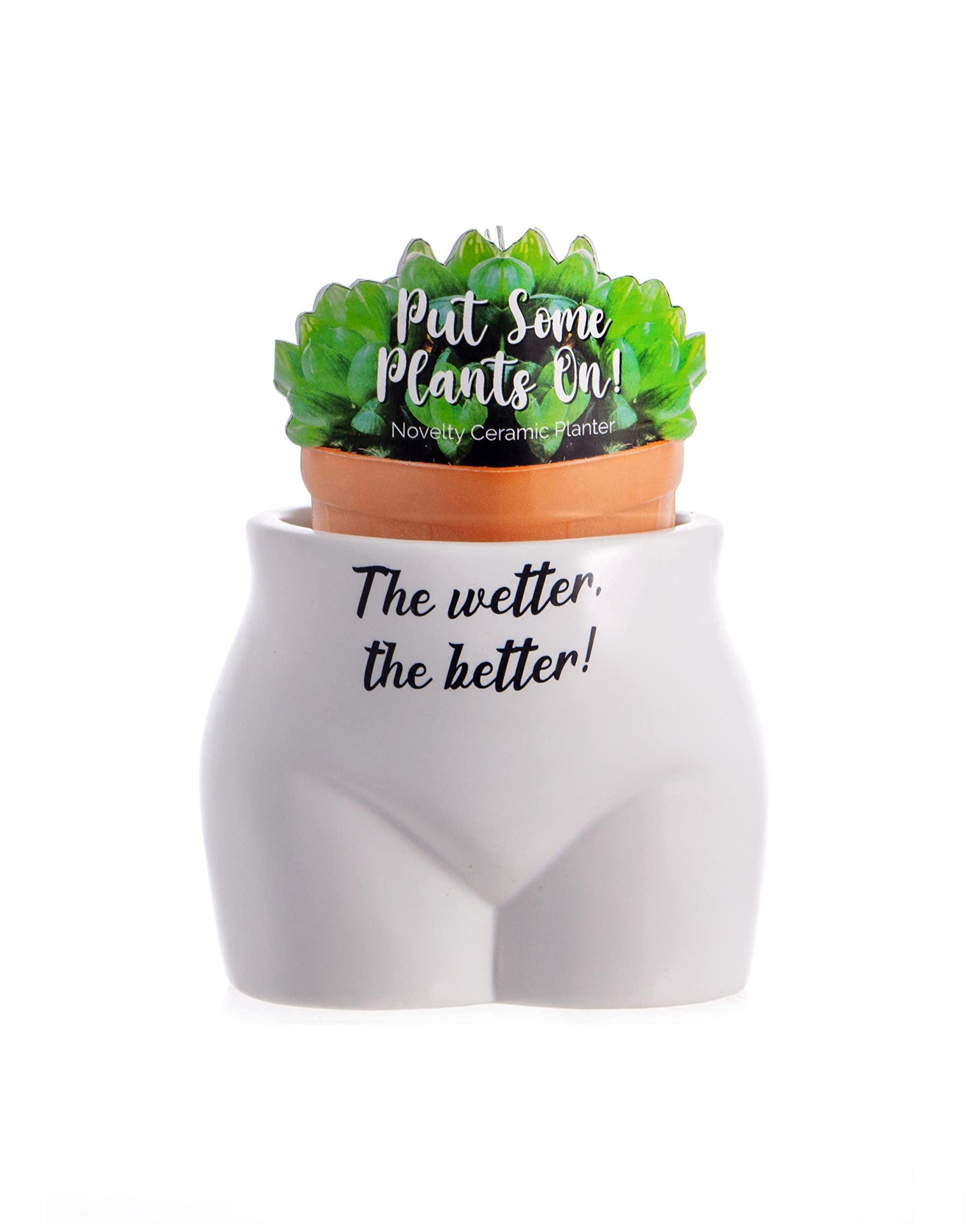 Boxer Gifts Wetter The Better Novelty Body Shaped Planter | Funny Rude Home Décor Gift, Ceramic, White,Black, One Size