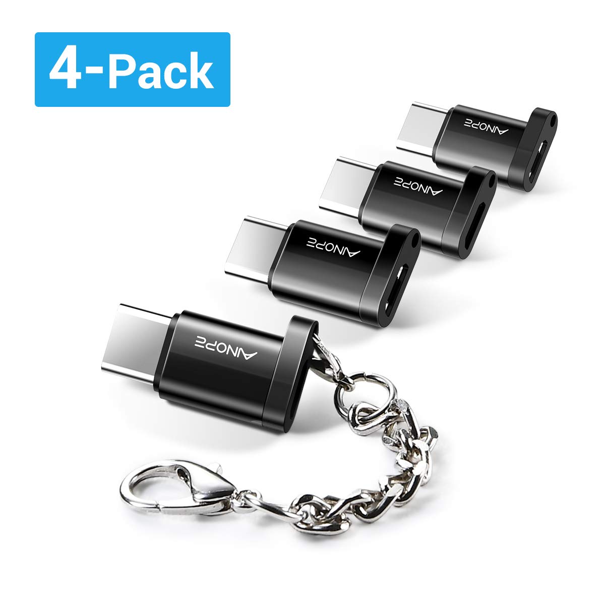 AINOPE USB-C Adapter, Type C (Male) to Micro USB (Female) Converter Charging Sync for Galaxy S10 Note 9, Pixel 3 and more (Black, Pack of 4)