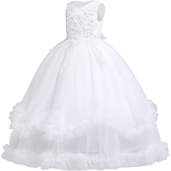 Pretty Wedding Flower Girl Dress In Soft White Tulle With Mixed Rose Petals – Perfect For Pageants, Recitals & Parties