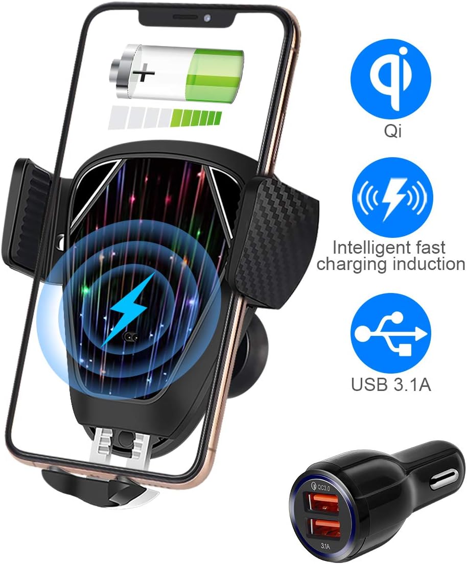 Wireless Car Charger,Automatic Retractable 10W/ 7.5w Qi Wireless Fast Charging Car Mount,Compatible with iPhone 11/11 Pro/ 11 Pro Max/XS/XS Max/XR/X/8/8+， Samsung Note 10/S10/S10+te 9/S9/S8/S8+