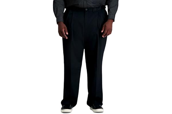 Haggar Men's Premium No Iron Classic Fit Expandable Waist Pleat Front Pant
