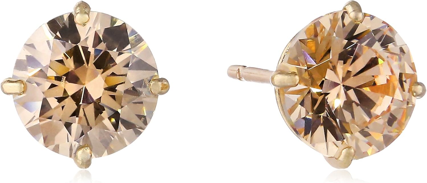 Jewelili 10kt Gold Stud Earrings set with 6mm Round Cut Swarovski Zirconia (2 cttw)