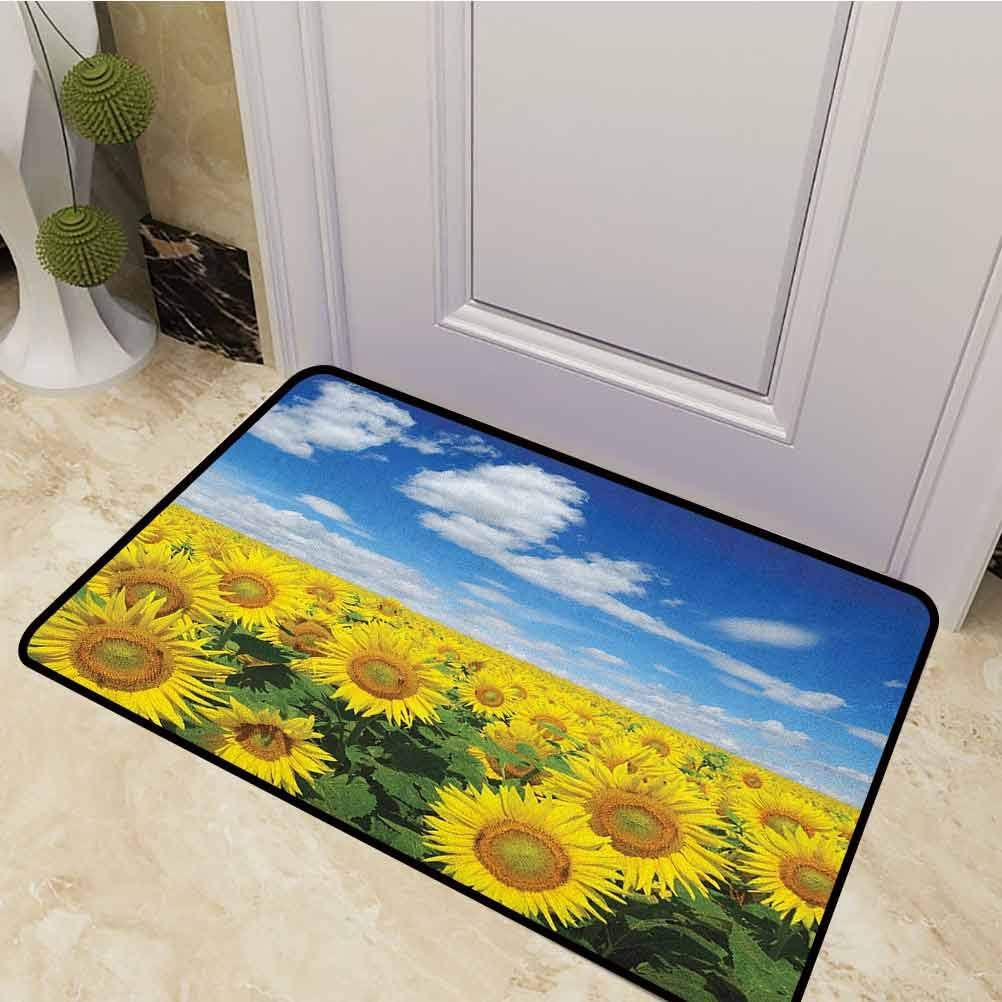 DESPKON Bath Mat Fresh Sunflowers Field Under Clear Sky Clouds Countryside Farm Picture Entrance Door Mat for Home Indoor/Outdoor Floor Entrance Blue Green Yellow 24 x 47 Inch