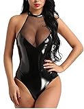 FEESHOW Women's Metallic One Piece Thong Bodycon