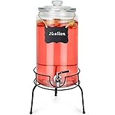 PARAISODOS 2 Gallon Beverage Dispenser 1 Pack, Stainless Steel Spigot Drink Dispenser for Parties with Stand, Clear Glass Drink Container Easy to Refill and Clean
