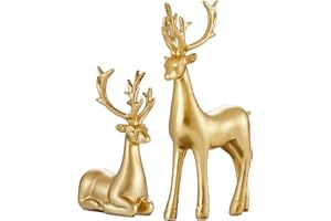 LULU DEER Christmas Decorative Gift 2PCS Deer Sculpture 3D Geometric Deer Ornaments Used to Set Off The Festive Atmosphere Fireplace Dining Table Living Room Decoration (Gold Smooth)