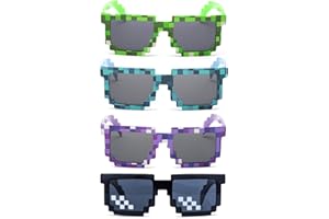 kilofly 4pc 8-Bit Pixel UV Protect Gamer Sunglasses Adult Kids Party Favors