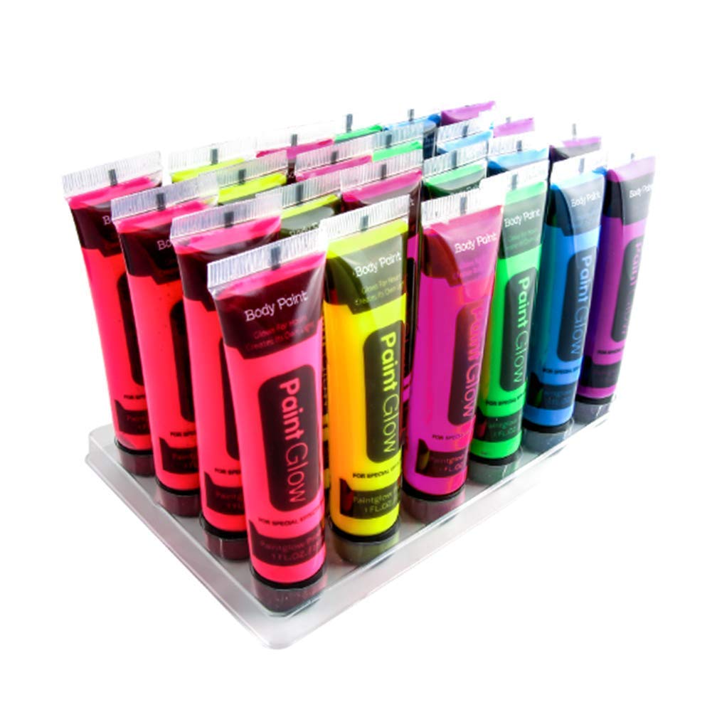 Halloween UV Glow Blacklight Face and Body Paint - 6 Color 24 tubes - Day or Night Stage Clubbing or Costume Makeup