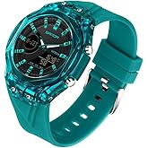 FANMIS Unisex Dual Display Sports Watch - 5ATM Waterproof Tactical Analog Digital Watch with Day-Date, Alarm, Stopwatch & TPU Band – Trendy Quartz Wristwatch for Men & Women (Black Gold)