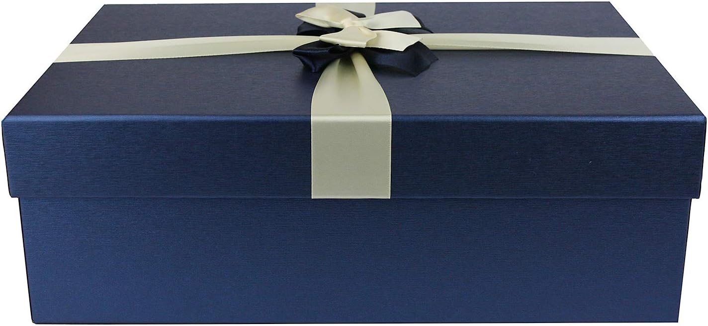 Emartbuy Blue Rigid Gift Box with Ribbon - 27 x 19 x 7 cm - Luxury Cardboard Presentation Box, Rectangle Single Box - Blue