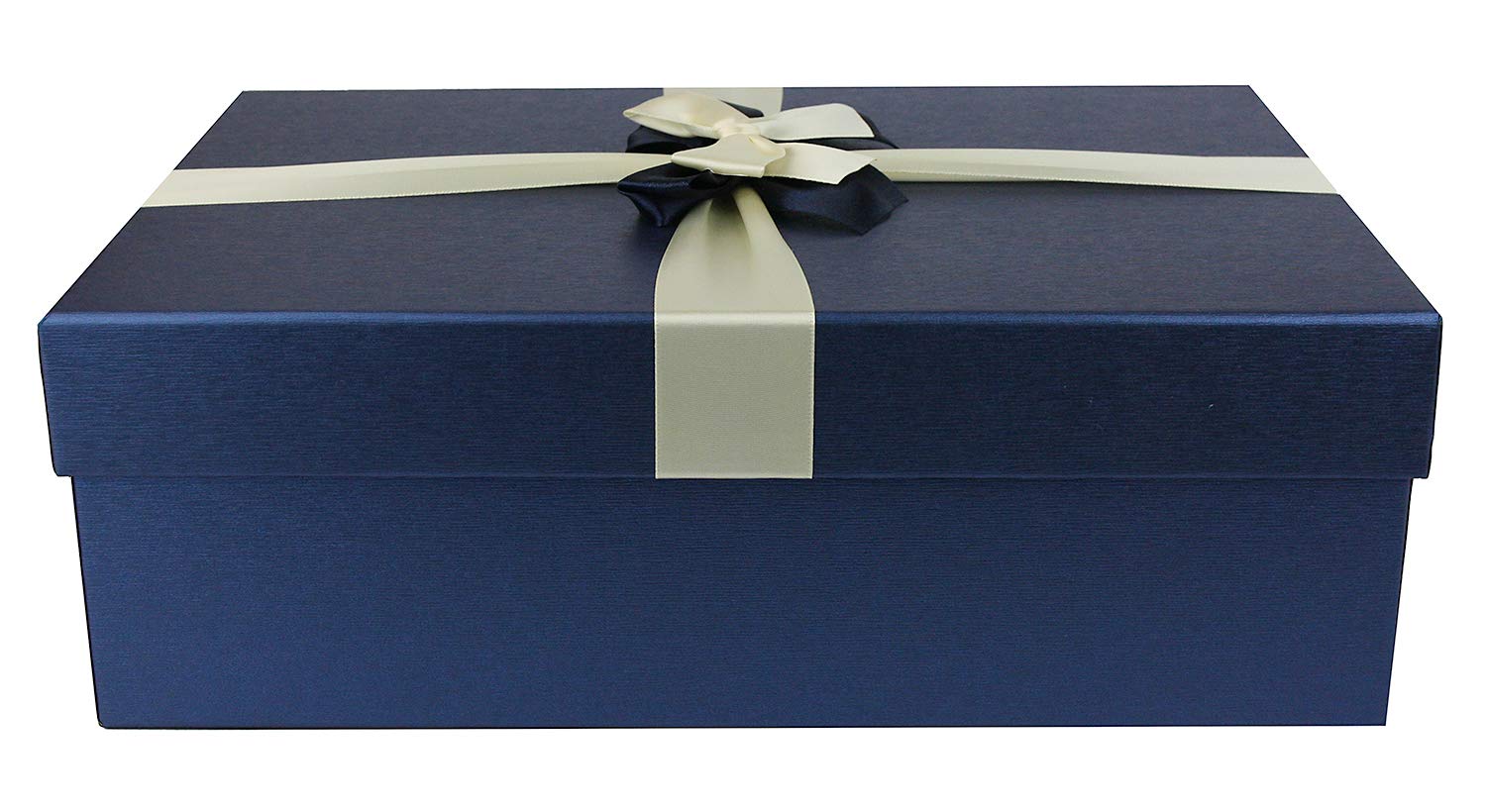 Emartbuy Blue Rigid Gift Box with Ribbon – 38 x 27 x 10 cm – Luxury Cardboard Presentation Box | Premium Packaging for Hampers, Birthdays, Weddings, Corporate Gifting
