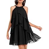 DRESSTELLS Women's Cocktail Dress for Formal Wedding Guest, 2025 Homecoming Prom Party Aline Short Evening Club Halter Ruffle Tiered Dresses Black XL