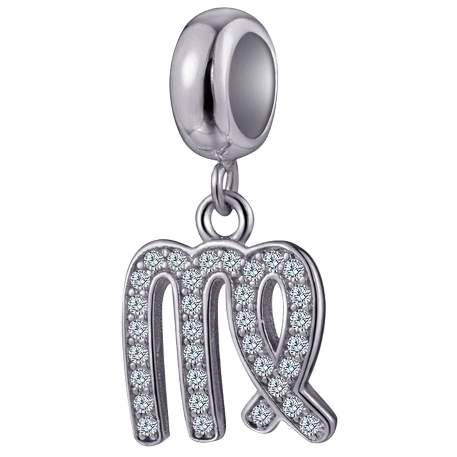 Virgo Zodiac Star Sign Charms fit Pandora Charm Bracelet - 925 Sterling Silver Necklace Pendant, 12 Horoscope Dangle CZ Beads, Gift for Women/Men/Wife/August/September Birthday